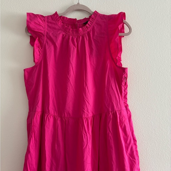 NWT J. Crew Pink Tiered Ruffle Sleeve Poplin Midi Sundress Dress Medium Tall - Picture 4 of 13